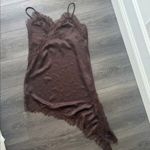 Zara Brown Asymmetrical Lace Camisole